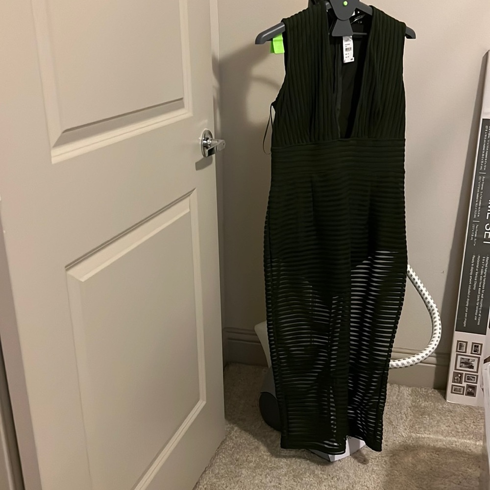 Dark army green low cut body suit dress, see through!